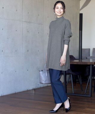 Tiaclasse L 【洗える】もっちり柔らかいハーフリブニットチュニック グレー