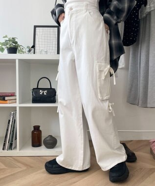 WEGO サイドリボンカーゴパンツ ホワイトアイボリー