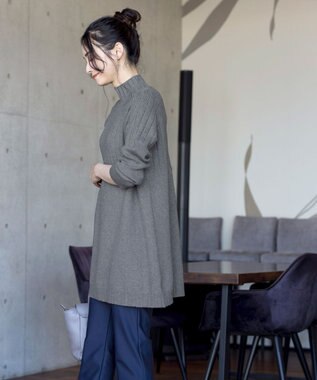 Tiaclasse L 【洗える】もっちり柔らかいハーフリブニットチュニック グレー