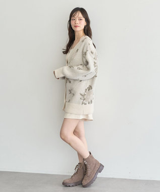 earth music&ecology フラワージャガードラメシャギーカーディガン Ivory