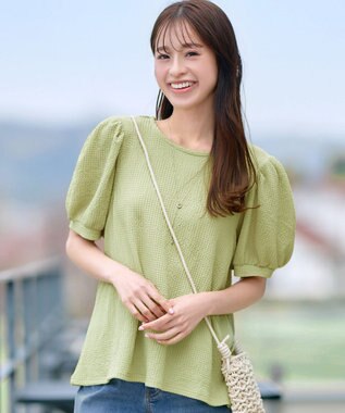 Tiaclasse 【洗える】ボリューム袖ジャガードプルオーバー ライム