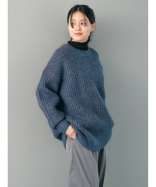 AMERICAN HOLIC バイカラー片畦ニットチュニック Navy