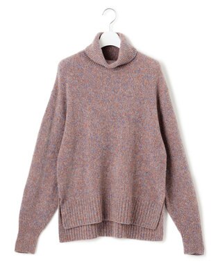 23区 【洗える】ミックスブークレ サイドスリットタートルニット オレンジマルチ