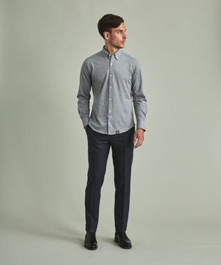 GOTAIRIKU 【吸水速乾】クールマックス鹿の子 ビズシャツ_ボタンダウン ライトグレー系