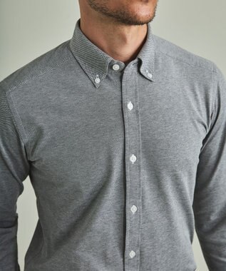 GOTAIRIKU 【吸水速乾】クールマックス鹿の子 ビズシャツ_ボタンダウン ライトグレー系