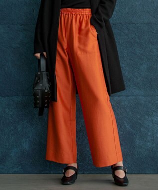  【洗える】ウールワッシャーツイル ワイドストレートパンツ