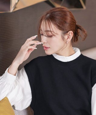 Tiaclasse L 【新色追加・2way・洗える】シャツドッキングニットベスト ブラック