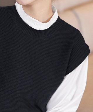 Tiaclasse L 【新色追加・2way・洗える】シャツドッキングニットベスト ブラック