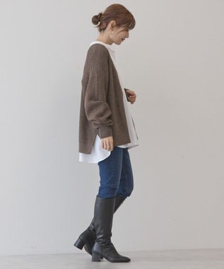 AMERICAN HOLIC バイパチラメ入りＶネック片畦ニットカーディガ Brown