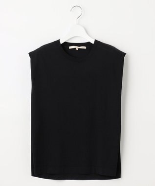 自由区 【洗える・XSサイズあり】クレープストレッチノースリーブ ニット ネイビー系