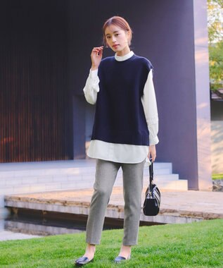 Tiaclasse L 【新色追加・2way・洗える】シャツドッキングニットベスト ネイビー