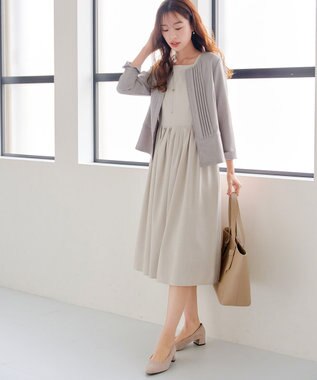 Tiaclasse 【小倉優子さん着用】【洗える】ピンタックノーカラージャケット グレージュ