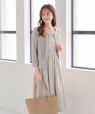 Tiaclasse 【小倉優子さん着用】【洗える】ピンタックノーカラージャケット グレージュ