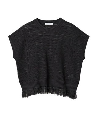 Green Parks 裾フリンジメッシュニットプルオーバー Black