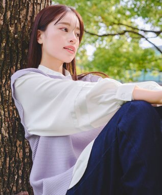 Tiaclasse L 【新色追加・2way・洗える】シャツドッキングニットベスト ラベンダー