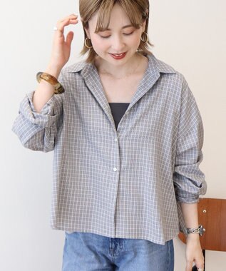 AMERICAN HOLIC イージーケアチェックショート丈シャツ Gray