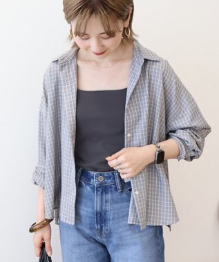 AMERICAN HOLIC イージーケアチェックショート丈シャツ Gray