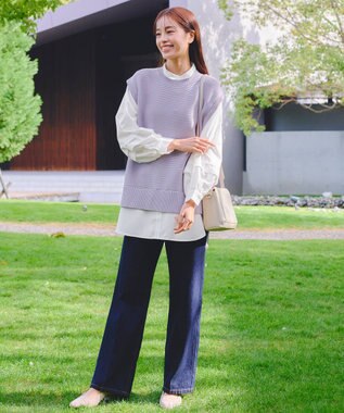 Tiaclasse L 【新色追加・2way・洗える】シャツドッキングニットベスト ラベンダー