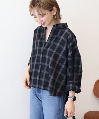 AMERICAN HOLIC イージーケアチェックショート丈シャツ Black