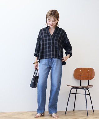 AMERICAN HOLIC イージーケアチェックショート丈シャツ Black