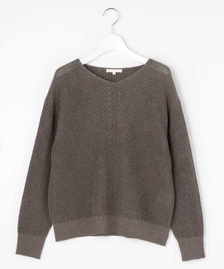 自由区 L リネンミドルゲージプルオーバー ニット ブラウンラメ