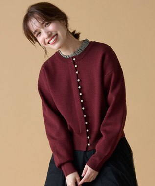 ANY 【前後着用可能/洗濯機可】２WAYパールニットカーディガン ワイン