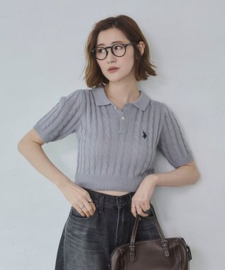 WEGO 別注USPOLO　ケーブルニットポロ グレー