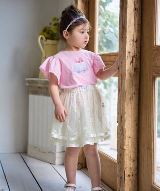 ANY KIDS 袖レース ケーキプリント Tシャツ ピンク