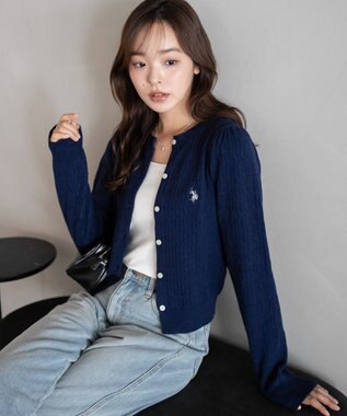 WEGO 【26年春新作】別注USPOLOケーブルニットカーデ ネイビー