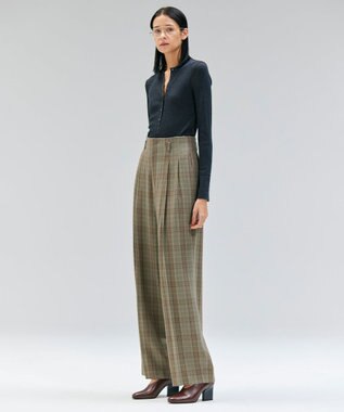 BEIGE， SELMA / チェックウールハイウエストタックパンツ Camel × Nude
