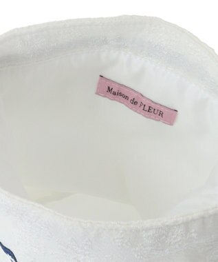Maison de FLEUR ラインリボンジャカード巾着ポーチ White
