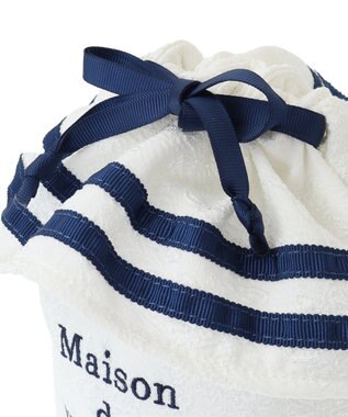 Maison de FLEUR ラインリボンジャカード巾着ポーチ White