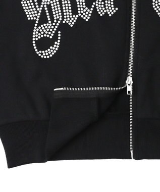 WEGO 【裏起毛】ラインストーン裏起毛ショートジップパーカー ブラック