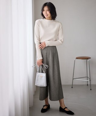 ANY テレコハイネックロングスリーブＴシャツ グレージュ