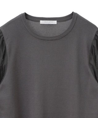 Green Parks 袖チュールマジョリカドッキングニットプルオーバー Gray