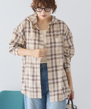 AMERICAN HOLIC チェックフードシャツ Beige