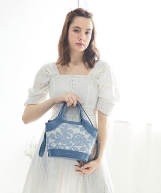 style code 【MERCURYDUO/マーキュリーデュオ】ミックスマテリアル　ハンドバッグ ブルー