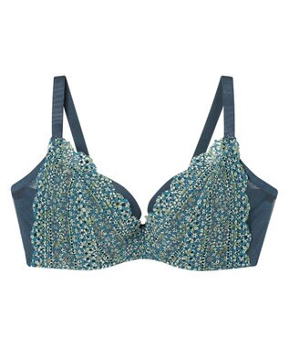une nana cool さあわたし レース 脇高ブラジャー MADE WITH LIBERTY FABRIC ブルーグリーン