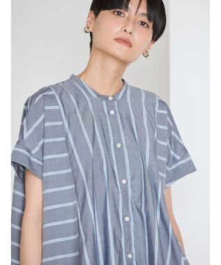 AMERICAN HOLIC 接触冷感フレンチスリーブ切り替えフレアブラウス Stripe Navy