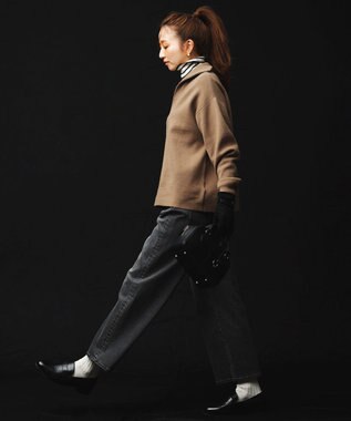 ANY スウェットライクハーフジップニット キャメル