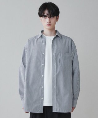 WEGO イージーケアブロードBIGシャツ ブラックストライプ