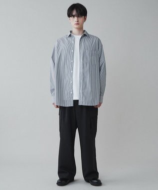 WEGO イージーケアブロードBIGシャツ ブラックストライプ