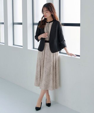 Tiaclasse L 【安田美沙子さん着用・新色/XSサイズ追加・洗える】フラワープリント配色ワンピース ベージュ