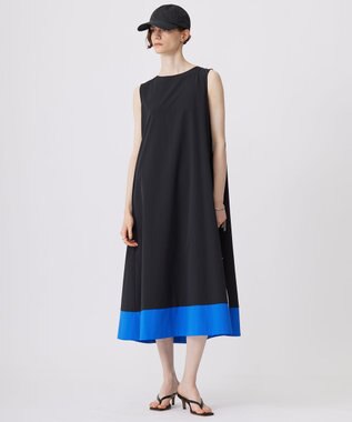 ICB L 【洗える】RENUソフトタイプライター ノースリーブワンピース ブラック×ブルー系