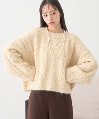 earth music&ecology モヘヤタッチケーブルニットプルオーバー アイボリー