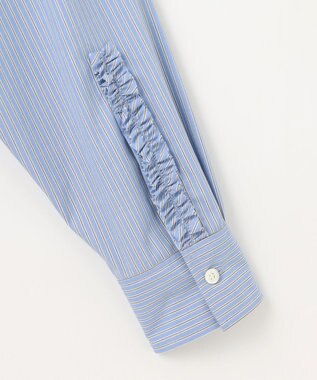 #Newans 【洗濯機可能/シワになりにくい】パネルフリルシャツ ブルーストライプ