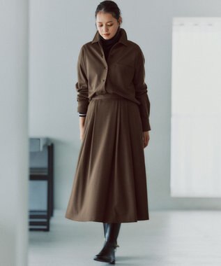 23区 【洗える】ウールミルドジャージー タック スカート カーキ系