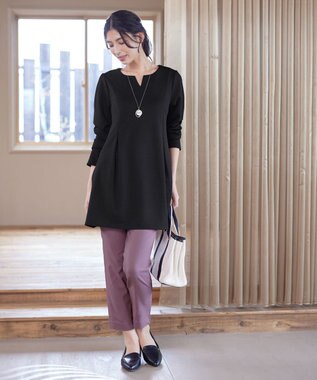 Tiaclasse 【洗える】キーネックバックツイストポンチチュニックブラウス ブラック