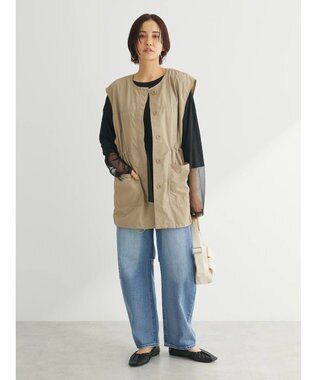 Green Parks ノーカラーミリタリーベスト Beige