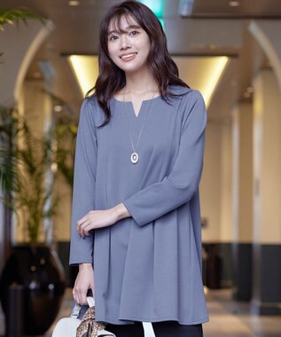 Tiaclasse 【洗える】キーネックバックツイストポンチチュニックブラウス ブルー